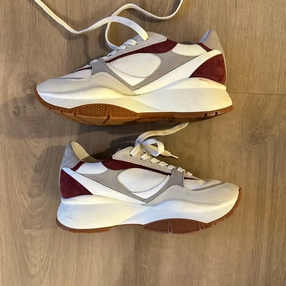 Jimmy Choo Landon F Model White and Burgundy Sneakers - Picture 2 of 7
